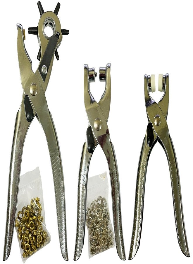 Inditrust مجموعة أدوات ثقب الجلد 3 في 1 من إنديترست - كماشة حلقات معدنية، أداة تثبيت أزرار كبس، وأداة تثبيت حلقات معدنية للأحزمة والأقمشة والأحذية والملابس والجلد - مجموعة أدوات يدوية شديدة التحمل - Image 1